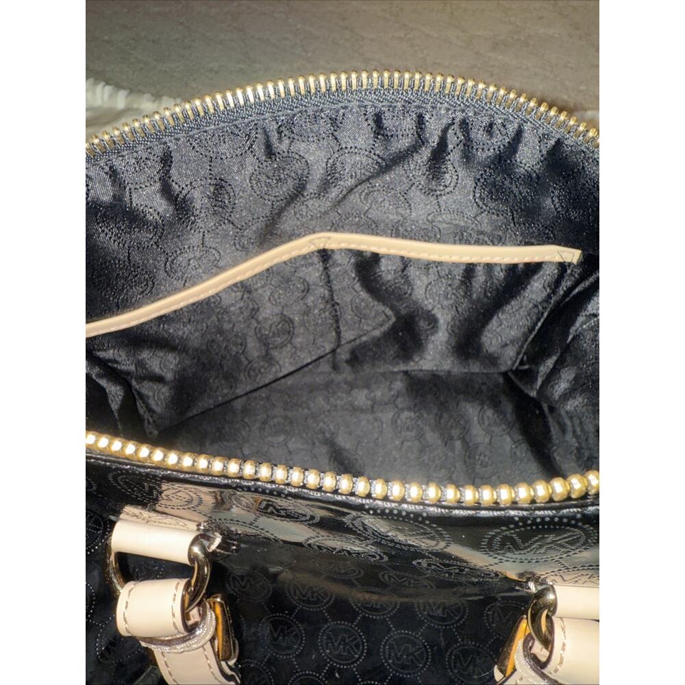 Michael Kors Grayson Black Patent Leather Satchel MK Logo Monogram Handbag Purse - Picture 8 of 10